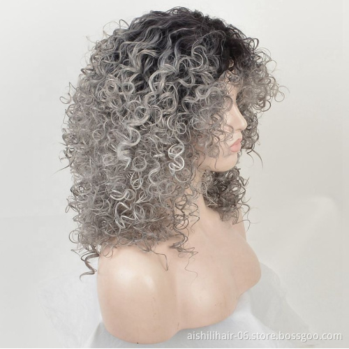 The top selling short silver-gray African wigs with kinky curls are synthetic wigs for black women
